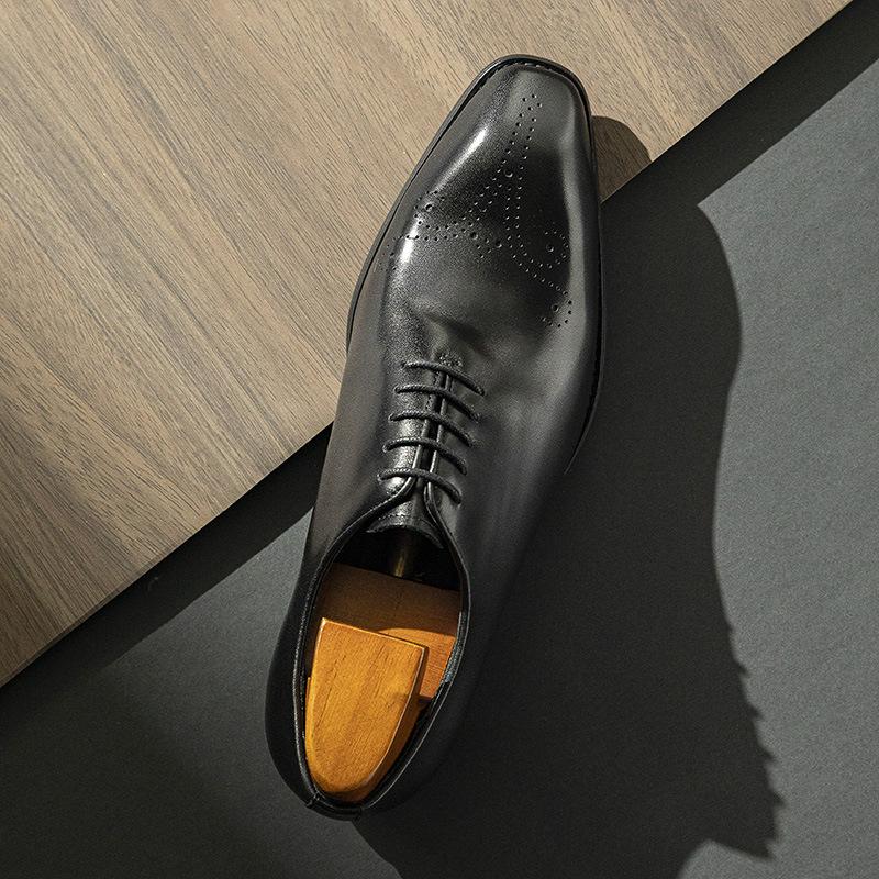 Fashion Mens Oxford Genuine Leather Shoes Whole Cut Fashion Pointed Toe Lace-up Formal Business Wedding Dress Shoes For Men