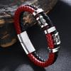 Vintage Skull Multilayer Genuine Leather Bracelet Men Stainless Steel Norse Runes Bangle Jewelry