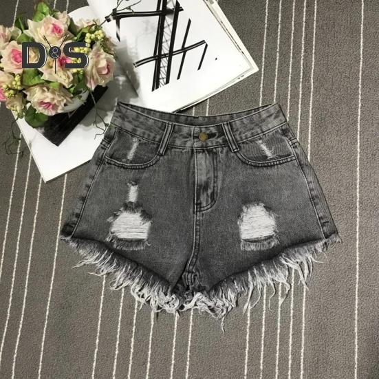 Women Denim Shorts Ripped Hole High Waist Button Zipper Closure Loose Fit A-line Plus Size Pockets Short Jeans Lady Dating Beach Shorts