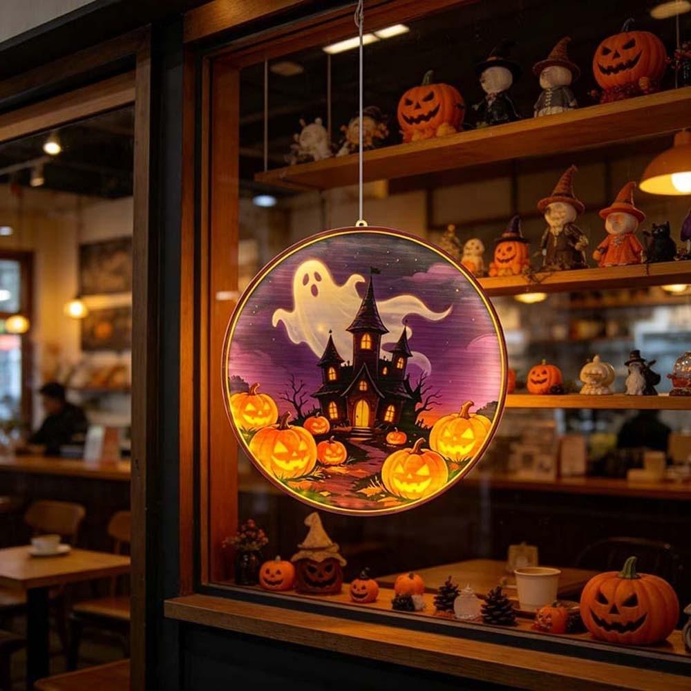 Warm Yellow Glow Halloween Window Lights Festival Lighted Pendant Restaurant Theme Party