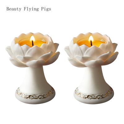 1 Pezzo portacandele in ceramica a forma di loto per uso domestico Base lampada a burro Buddha Ornamento Feng Shui Decorazione per la casa