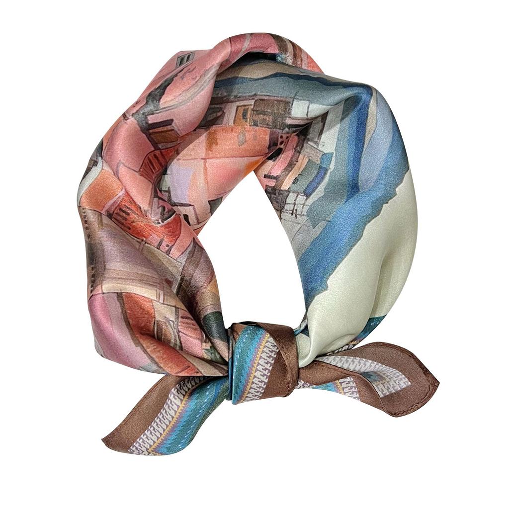 111% mulberry silk oil painting style European town silk silk scarf women's spring summer daily travel with versatile square scarf