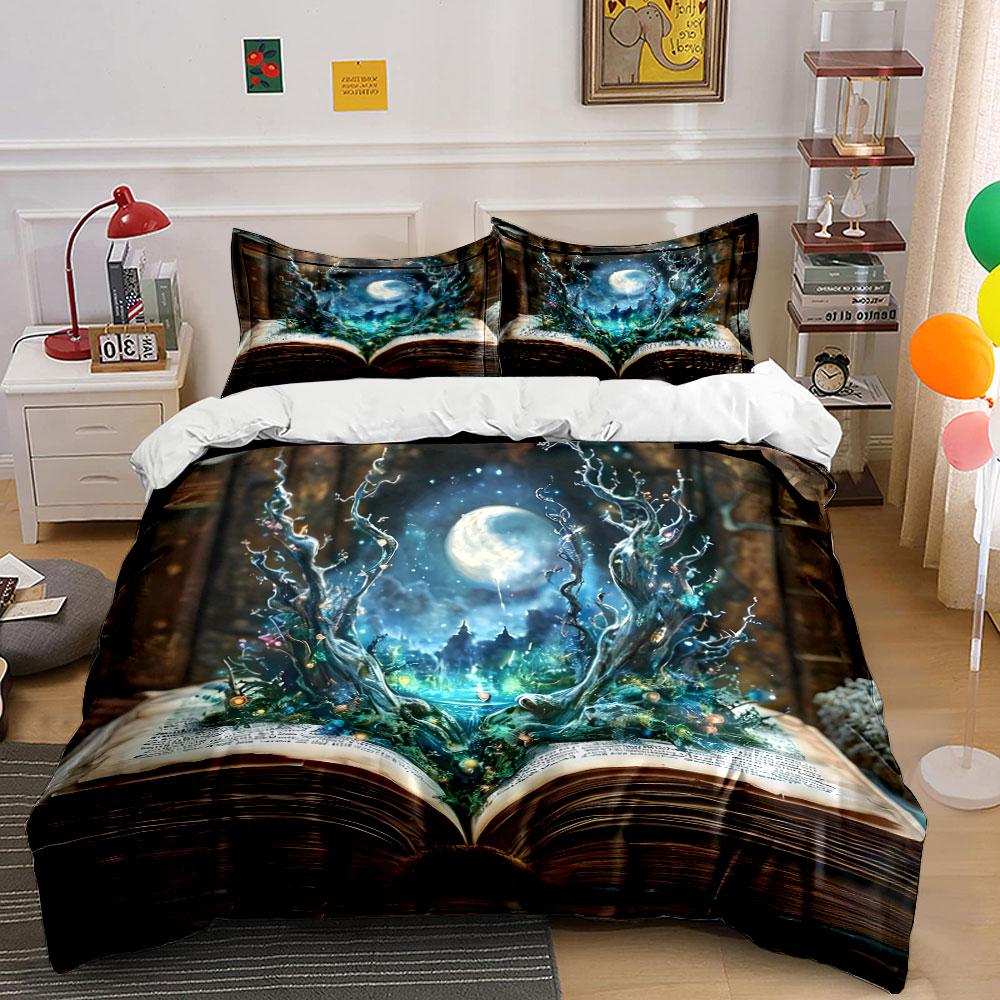 Fantasy Book Decor Set Multiple Sizes Kid's and Adults' Bedroom Exquisite 3PC Bedding Set Gift