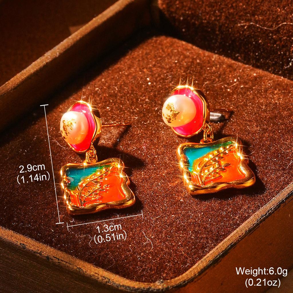 Butterfly Pearl Earrings Niche Design Premium French Retro Earrings Court Style Flower Enamel Oil Stud Earrings Women