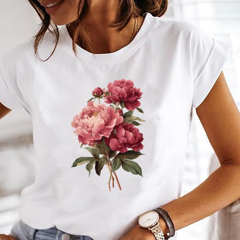 (Asian Size) flower style cute Lady Female Top Printed Clothing Casual T Shirt Fashion Graphic Short Sleeve T-shirts Women Tee