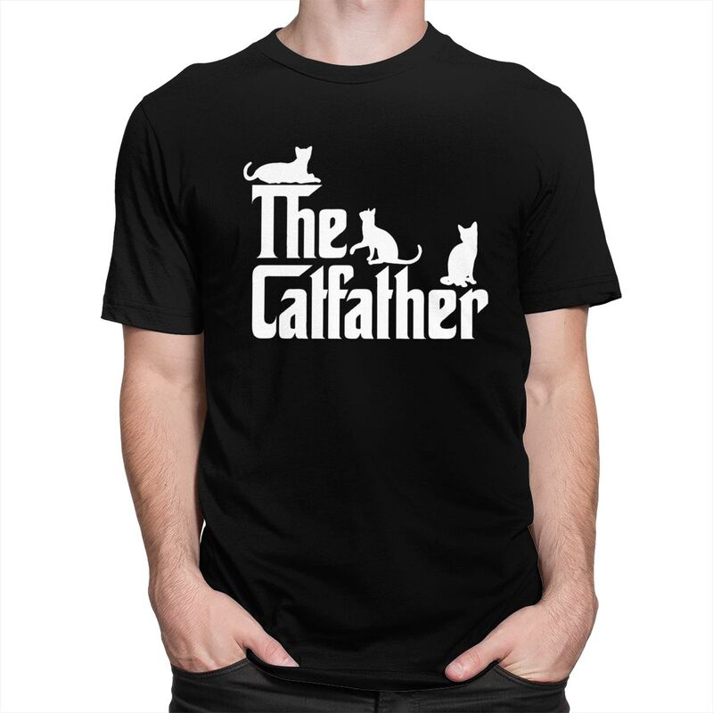 Custom The CatFather Funny Cat Dad T Shirt Men Short Sleeve Pure Cotton Tshirt Leisure Tees Streetwear Tshirts