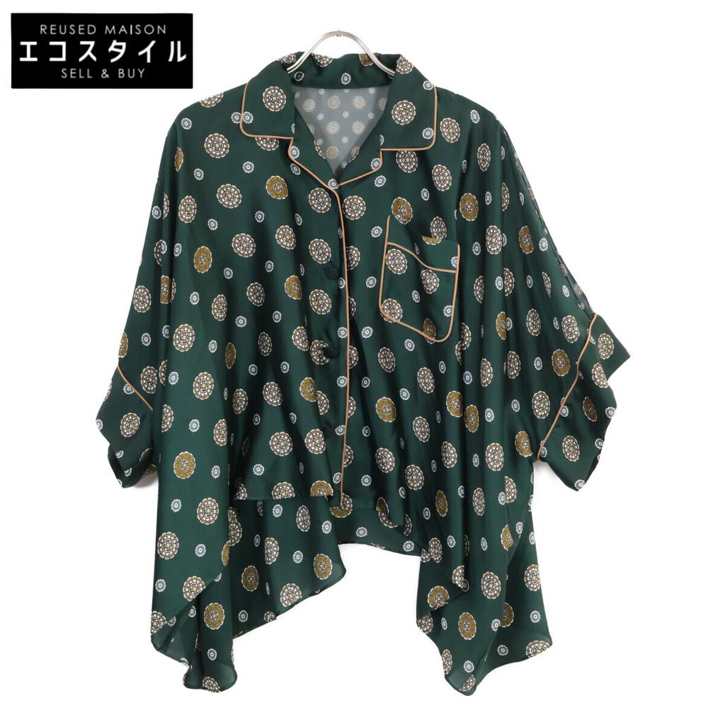 Sacai [Good Condition] 21-05583 Komon Print Back Sheer Short Sleeve Blouse/ Tops 1 greenUsed