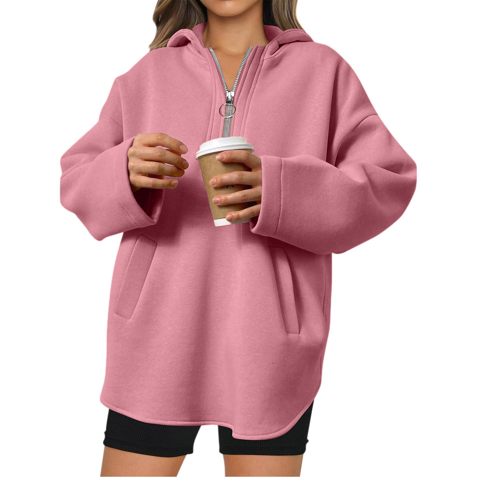 

Женская толстовка с капюшоном на молнии, осенняя туника, пуловер, топ, модная одежда для девочек-подростков в консервативном стиле XL светло-розовый