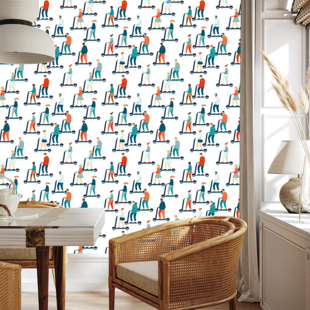 People on scooters wallpaper for living room and bedroom 50x1000
