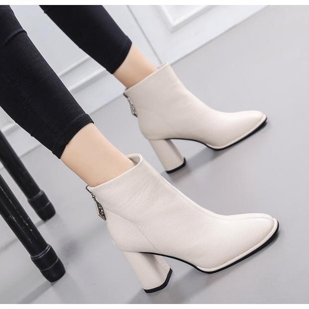 Women's High Heel Ankle Boots: British Style, Chunky Heel, Square Toe, Slim Fit – Perfect for Autumn and Winter.