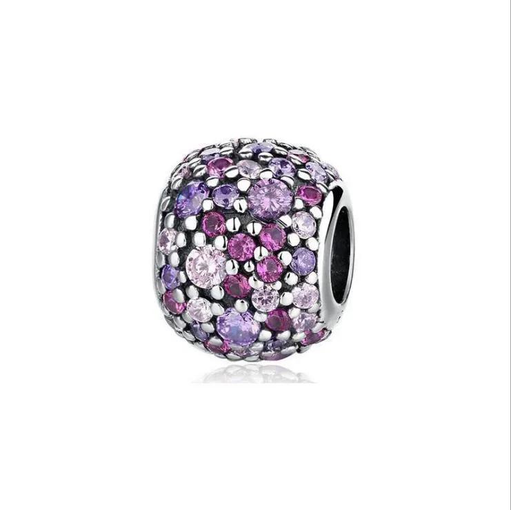 Colorful Full Diamond Charms Copper Heart Blooming Rose Round Beads Pendant Fit Original Bracelets Necklace Jewelry