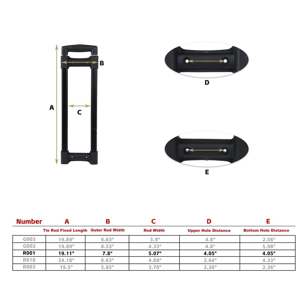 SHANOER Suitcase Handle, Telescoping Handle, Replacement Drawbar for 20-inch Suitcases, Aluminum Alloy, Silver & Black, R001#