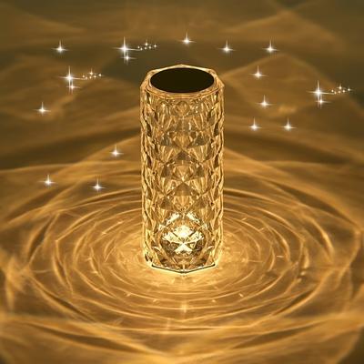 1 Stück Kristall Diamant Tischlampe mit Farbwechsel Touch-Steuerung LED Nachtlicht und USB-Ladegerät, Heimdekoration, Halloween, Weihnachten, Schreibtisch