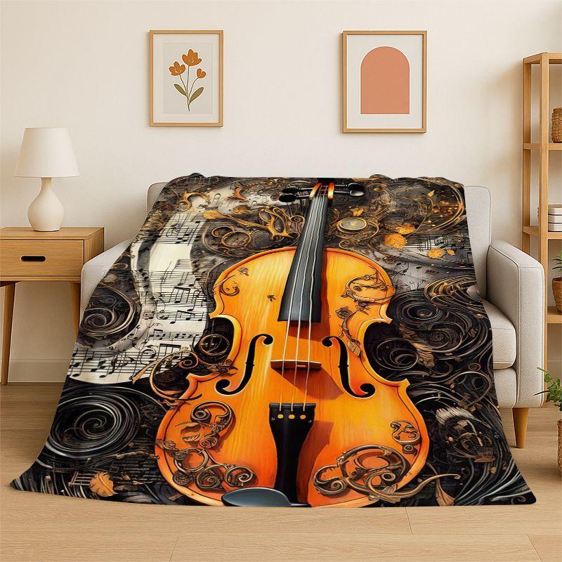 Rhythmus Violine Cello Musiknote Instrument Flanelldecke Weiche Überwurfdecke für Schlafzimmer Wohnzimmer Bett Reise Picknick Nickerchen Abdeckung