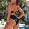 Traje de baño de una pieza para mujer, monokini de cintura alta, hueco, de color sólido, de secado rápido, tejido elástico, ropa de playa con almohadilla para el pecho.