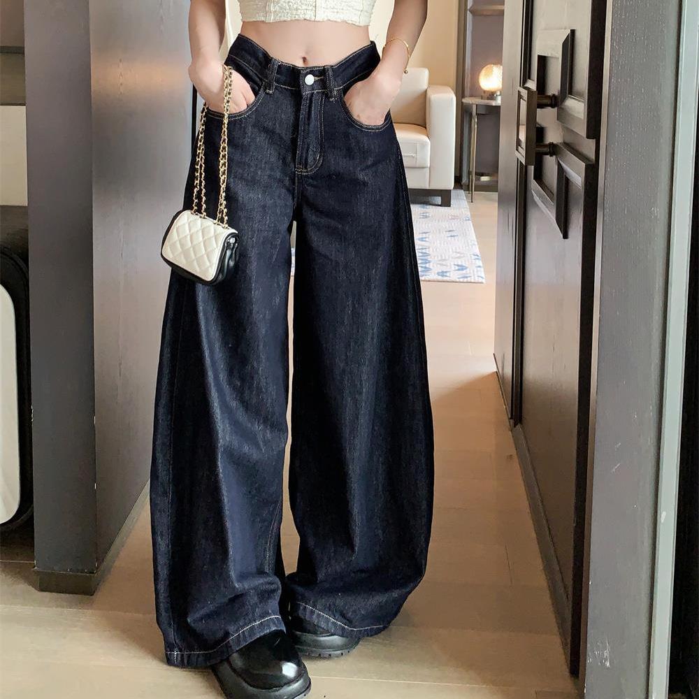 Petite American Wide Leg High Waist Jeans for Women - Washed, Loose Fit, Straight Leg, Spring/Summer.