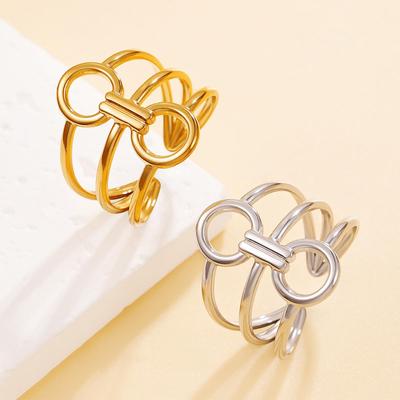 Europäischer schlichter Stil Geometrisches Kreisdesign Offener Ring für Damen - Edelstahl