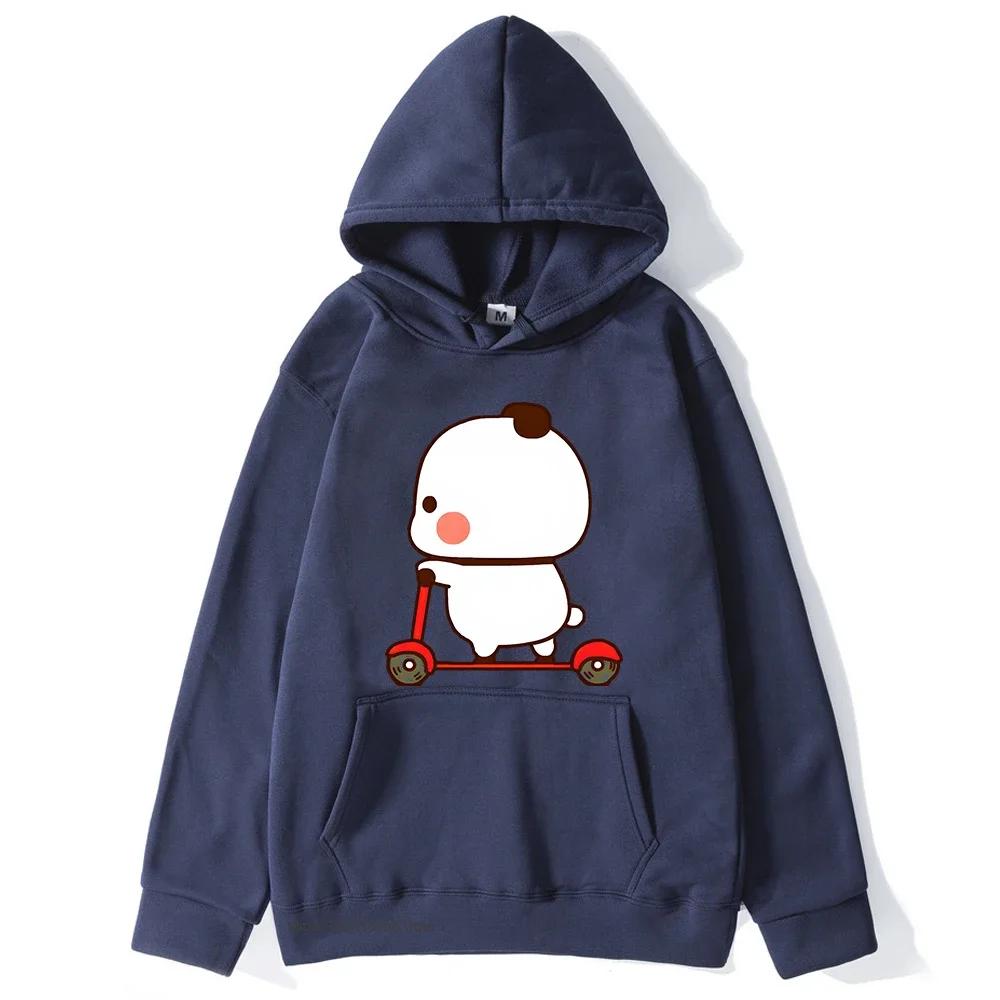 Cute Couple Hoodie Cute Bubu and Dudu Are Playing Scooter Together Sweatshirts Hooded Men's Clothes Women Panda Bear Top