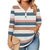 3/4 Length Sleeve Womens Tops Plus Size Button Down V Neck Shirts Blouses Casual Print Loose