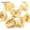 7 Pcs Golden Flower Metal Dice Solid Metal Polyhedral Dice Set Suitable for Role-Playing RPG Board Game Card Game