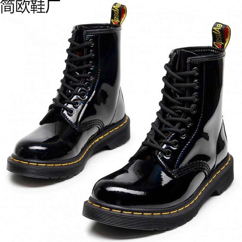 Laser Tooling Boots Women's Patent Leather Couple Short Boots Men's and Women's Leather Boots Round