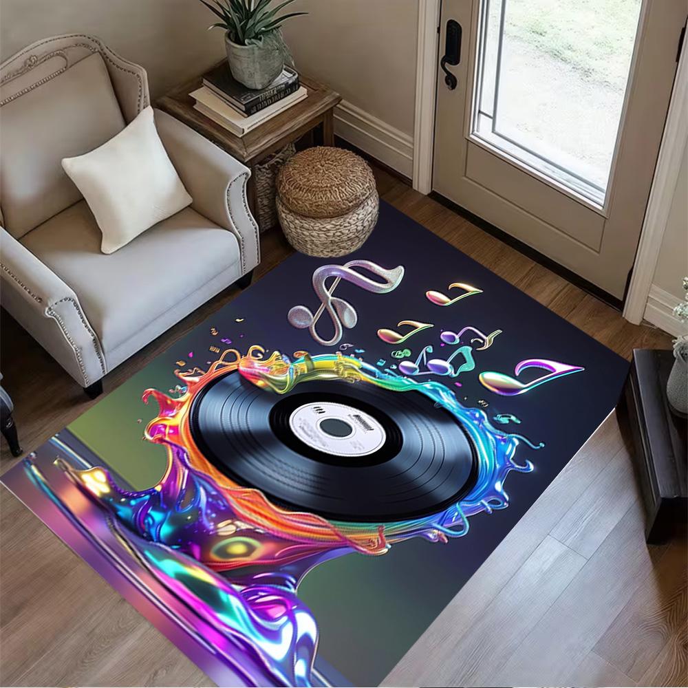 1pc music notes vinyl records and cassettes rug home carpet design for office decor gift living room bedroom