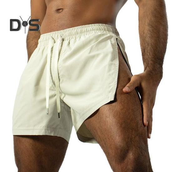 

Мужские шорты для фитнеса с боковой молнией, быстросохнущие, дышащие, спортивные шорты для тренировок в спортзале, эластичный пояс, шнурок, спортивные шорты для бега L светло-желтого