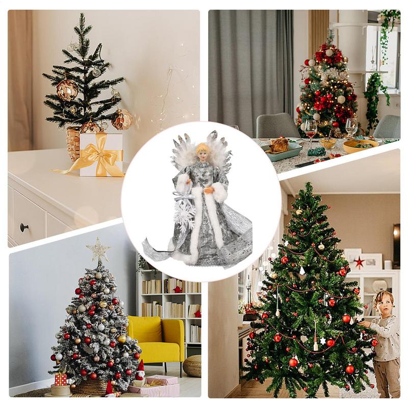 2025 Christmas Tree Topper Angel Fairy With White Feather Wings no light 3d Christmas Tree Toppers Decorations Ornament