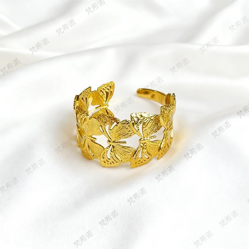 Personalized Stainless Steel Open Cuff Bracelet - Simple, Fashionable, and Elegant with Golden Texture.