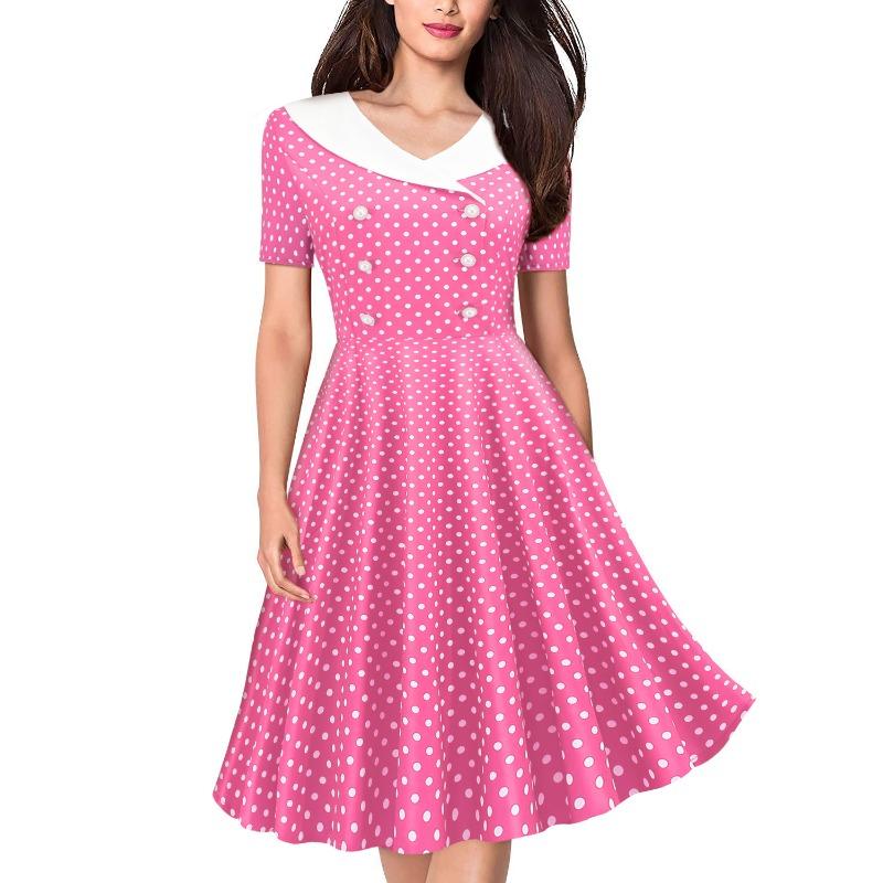QICED Fashion Summer Spring Short Sleeve V-Neck Casual Dresses