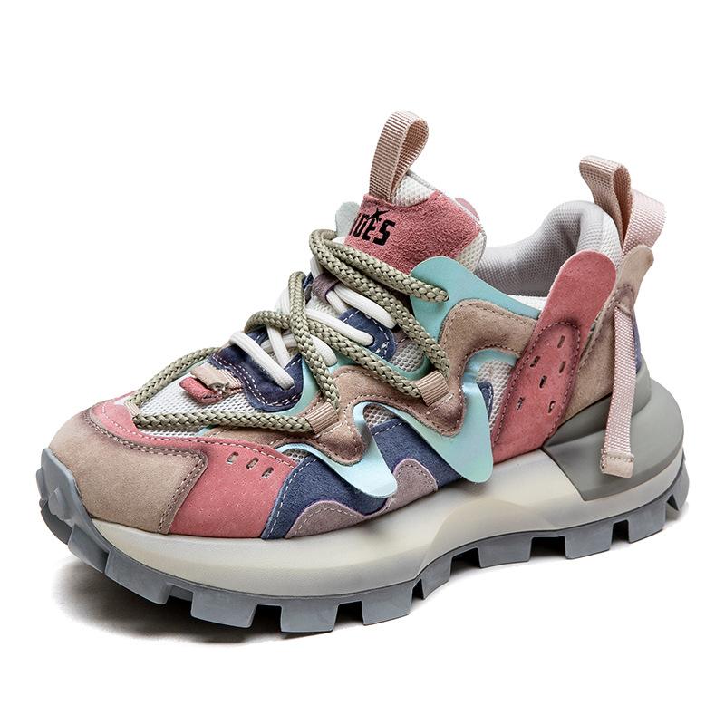 Fashion GKTINOO 4.5cm Heels Genuine Leather Casual Sneakers Sandals Women Breathable Mesh Summer Flats Mixed Color Fashion Shoes