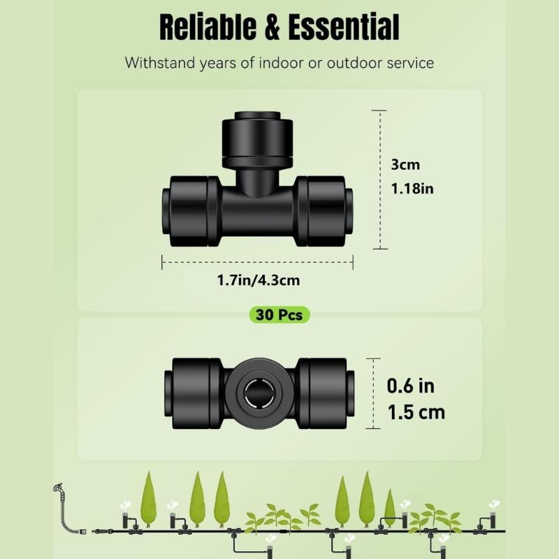 Pack Of 30 Leakproof 1/4 Inch Quick Connection Drip Irrigation T Fittings Joint For Efficient Garden Watering System