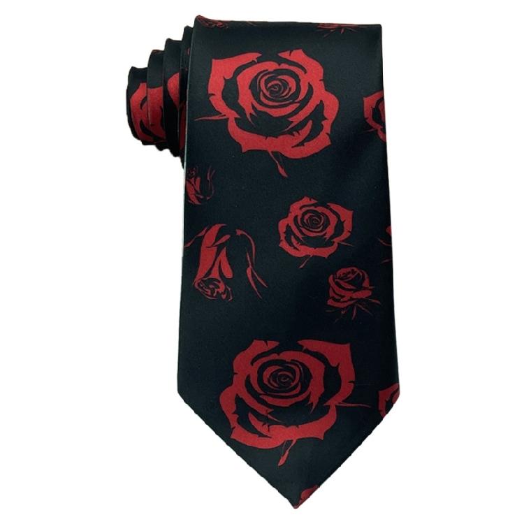 Modern Mens Silk Textured Necktie Rose Heart Bear Pattern Long Tie For Formal Event And Casual Outings Adjustable Fit