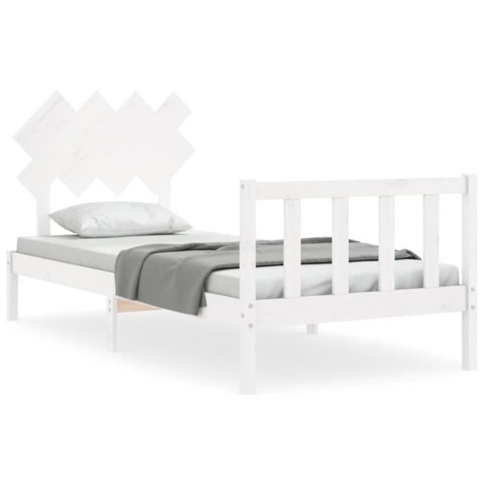 VidaXL Bed Frame with Headboard White 90x200 Cm Solid Wood 3193452