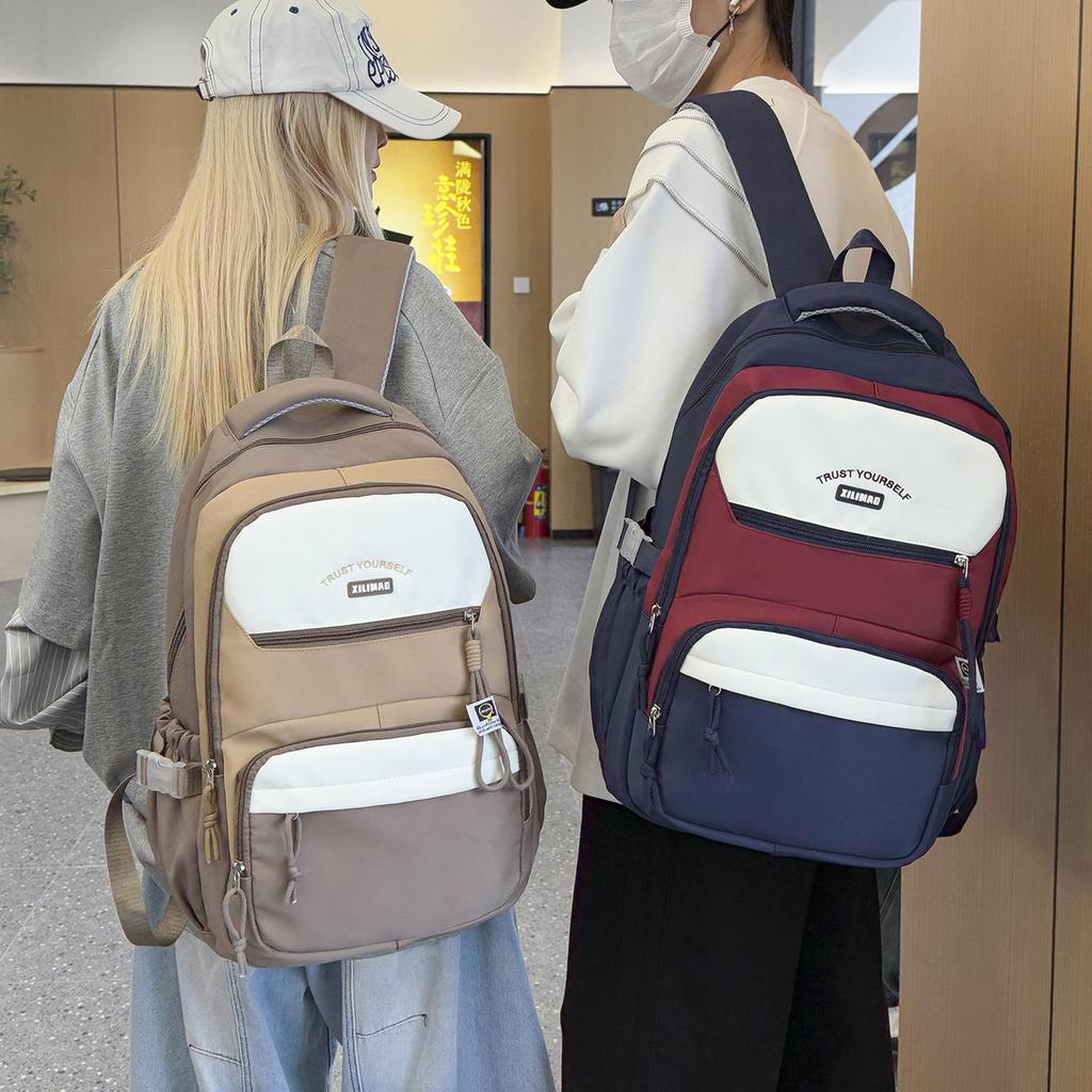 Schoolbag trendy cool new contrasting color backpack Korean version Mori large capacity high value backpack junior high school student schoolbag