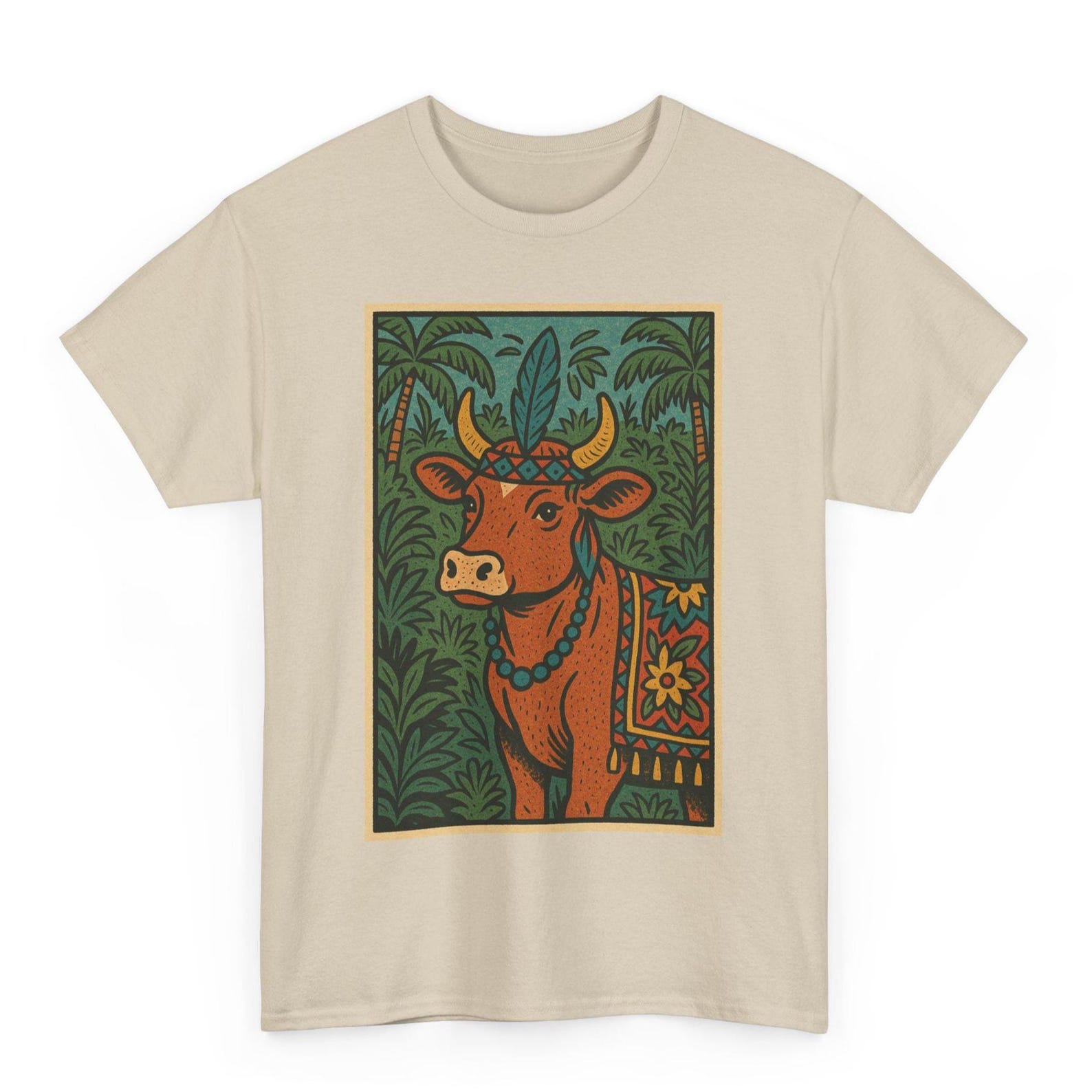 Cow Boho T-Shirt: Retro Comic Western Graphic Tee 2XL