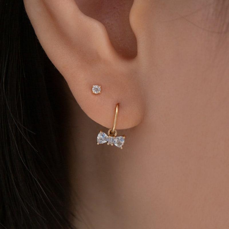 LUNNE 14k Mini Baguette Ribbon Drop Ring Earrings #LFE10