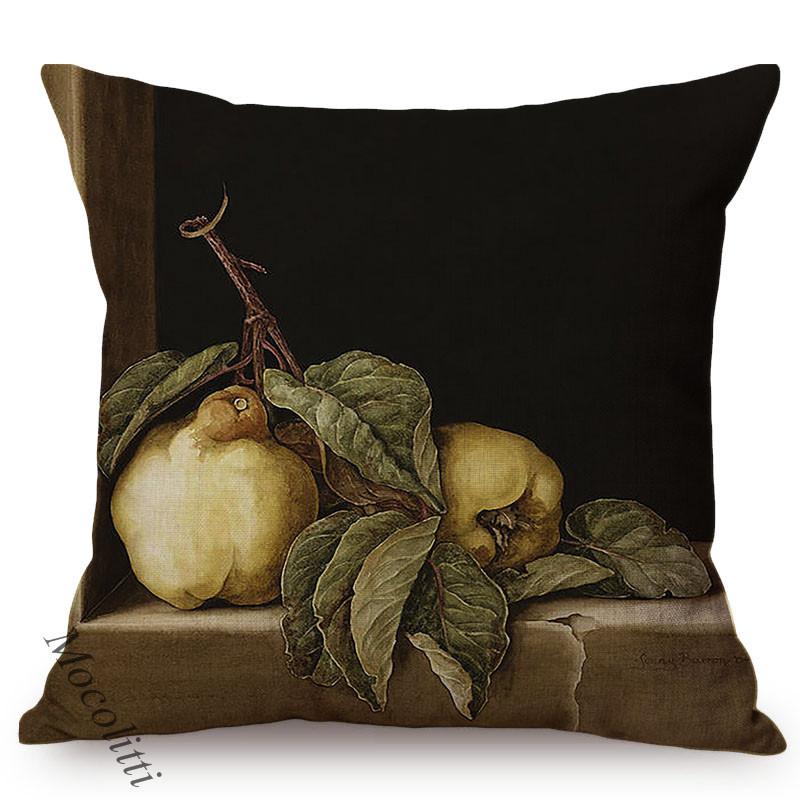 Vintage Nordic Still Life Oil Painting Art Decoration Throw Pillow Case Vase Milkjug Green Fruits Design Car Sofa Cushion Cover