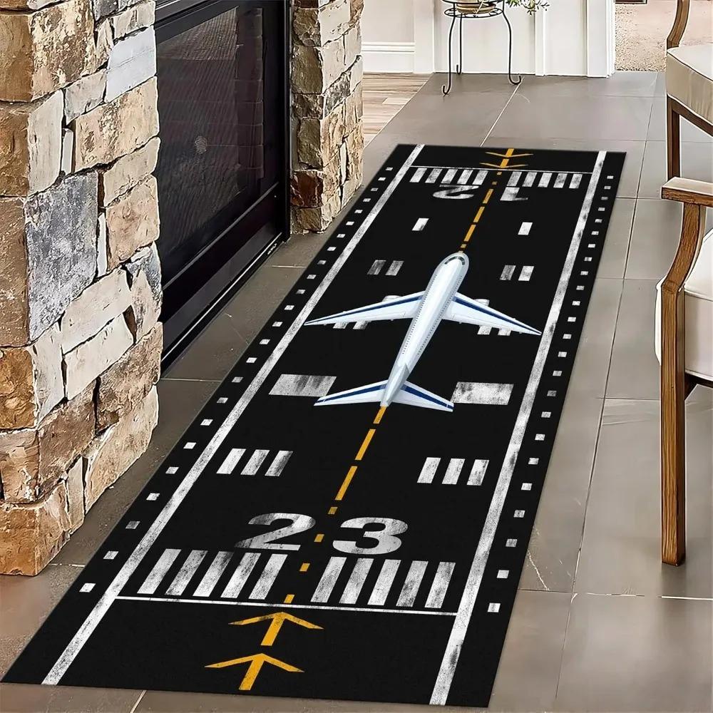 Airplane Runway Long Hallway Rug Runners Airport Aircraft Carpet Pet Friendly Foldable Carpets Resistant Rugs for Bedroom Rugs