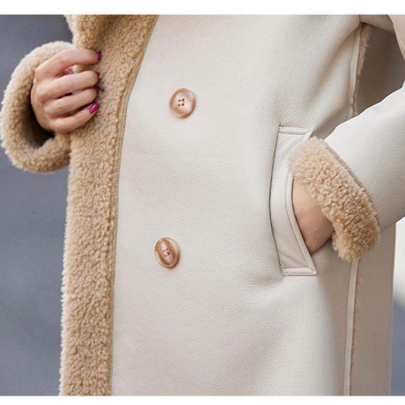 Manteau tout-en-un en fourrure de daim d'agneau pour femme, manteau d'hiver mi-long en fourrure épaisse en velours