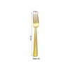 5-Piece Gold-Plated Hammered Stainless Steel Flatware Set - Includes Steak Fork, Knife, Spoon, and Square Handle Utensils.