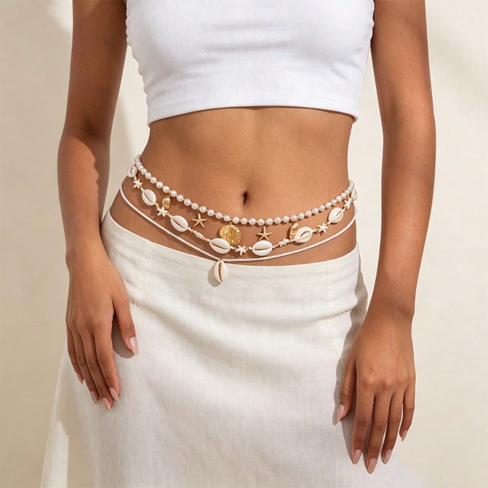 European and American Jewelry Beach Vacation Style Starfish Shell Waist Chain Beach Multi-layer Body Chain Belt Accessories