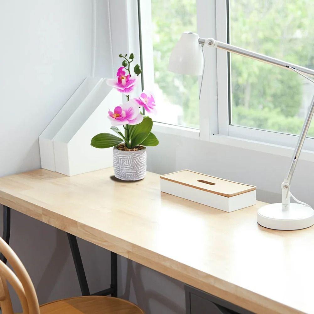 3 Heads Artificial Orchid Flower Advanced Fake Phalaenopsis Bonsai  Party Decor