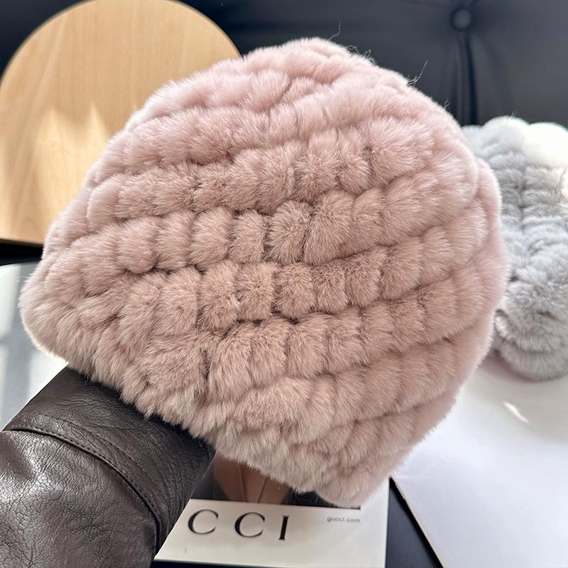 Căciulă din Păr de Iepure Rex Real pentru Femei, Căciulă Groasă din Păr, Blană, Caldă și cu Protecție pentru Urechi, Căciulă Tricotată Plușată, Toamnă și Iarnă, Căciulă Baotou