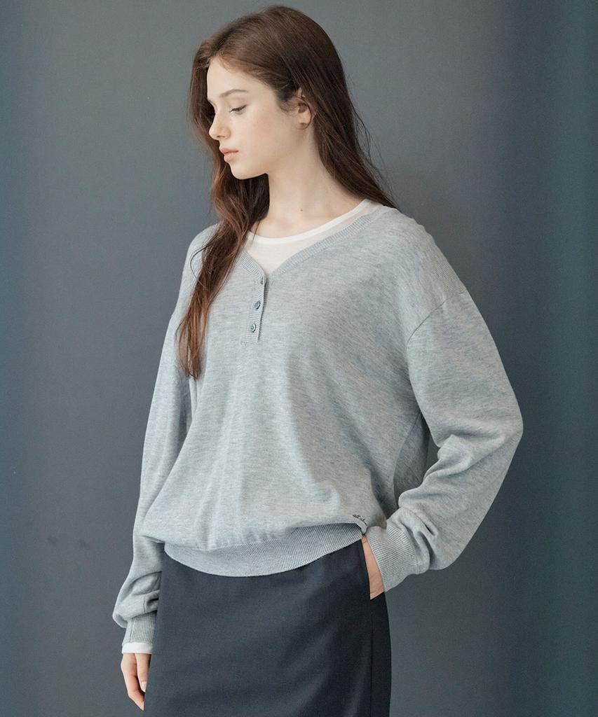 AAU V-Neck Button Knit_Melange Gray