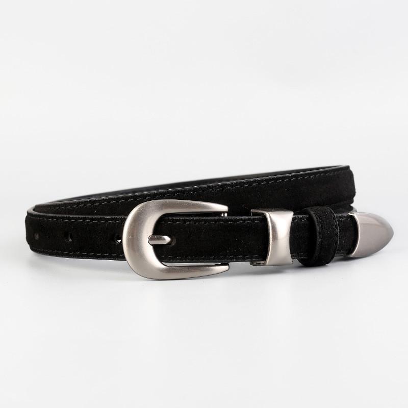 

Genuine Leather Retro Womens Belt With Metal Silver Buckle For Business And Casual Wear Black