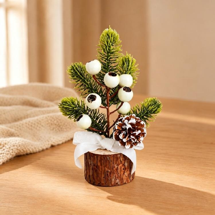 Wood Base Christmas Tree with Faux Branch Detail for Desk, Shelf, Counter, Entry Table, and Shop Front Display