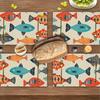 4pcs Linen Placemats Set, Colorful Fish Design Tablecloth 12x18 Inches, Perfect for Kitchen & Dining Room Decor, Family Gatherings, Parties, and Home
