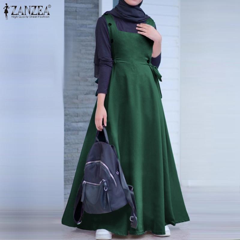 

ZANZEA Женщины Свободные повседневные безрукавки Подтяжки Длинное платье