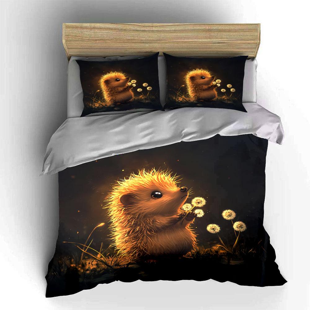 Cute Hedgehog Art Decor Three-Piece Set Bedding Set with 1 Duvet Cover 2 Pillowcases Single Double King Queen Gift